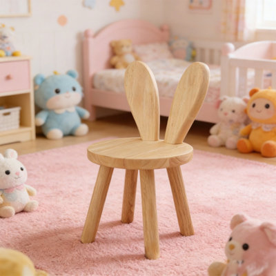 Kids Rabbit Ear Stool - Natural Solid Wood Nursery Seat