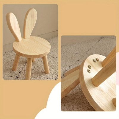 Kids Rabbit Ear Stool - Natural Solid Wood Nursery Seat