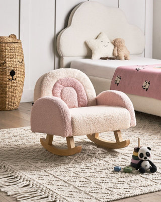 Kids Rocking Chair Rainbow OMBO Boucle Pastel Pink