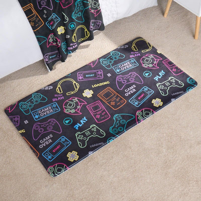 Kids Rug Supersoft Washable Gaming Rugs Bedroom Mat, Black - 65 x 120cm