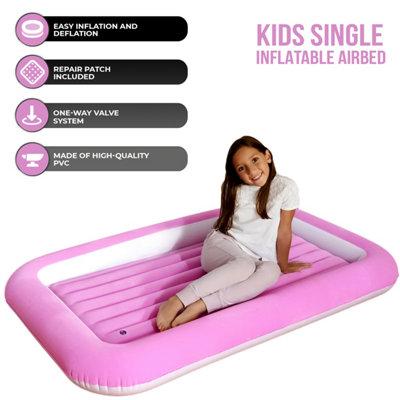 Kids Single Inflatable Airbed with Raised Edge Flocked Design for Home ...