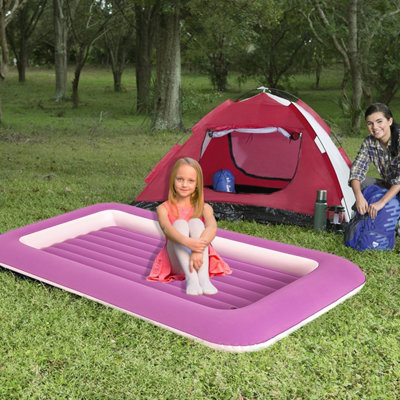 Kids Single Inflatable Airbed with Raised Edge Flocked Design for Home ...