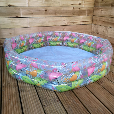 Kids Small Fun Flamingo Inflatable Three Ring Paddling Water Swimming Play Pool