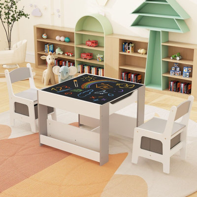 Kids Table & Chairs Set 4 in 1 Toddler Activity Table Playroom