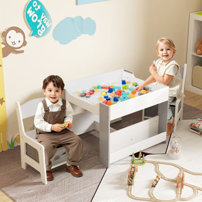 Kids Table & Chairs Set 4 in 1 Toddler Activity Table Playroom
