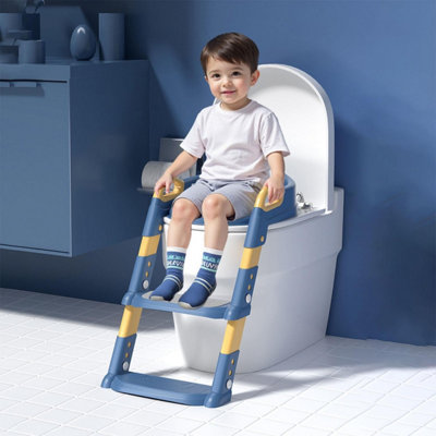 Kids Toilet Training Ladder Blue with Soft Seat Splash Guard Adjustable ...