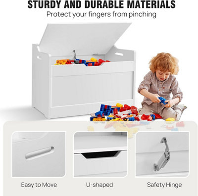Kids Toy Chest, Large Wooden Storage Bench with 2 Safety Hinges ...