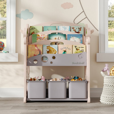 Bookshelf with storage bins discount