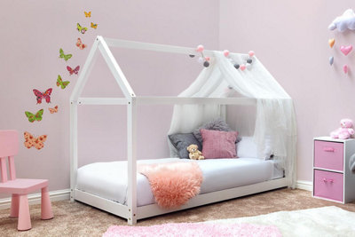 Kids Treehouse White Wooden House Bed - Single 3ft