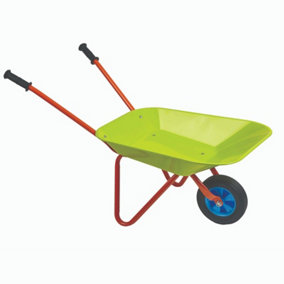 Kids Wheelbarrow - Childrens Colourful Metal & Plastic Barrow Gardening Tool, Novelty Outdoor Educational Toy - H47 x W75 x D36cm