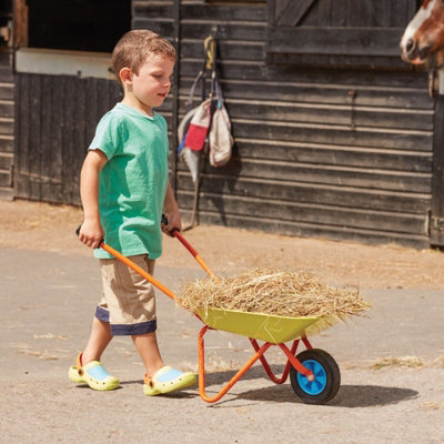 Kids Wheelbarrow Childrens Colourful Metal Plastic Barrow Gardening Tool Novelty Outdoor Educational Toy H47 x W75 x D36cm