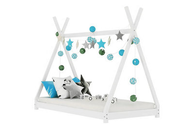 Kids White Wooden Teepee Tent Bed Frame - Single 3ft