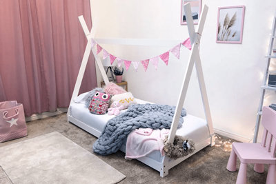 Kids White Wooden Teepee Tent Bed Frame - Single 3ft