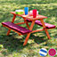 Kids wooden picnic bench with soft cushions - blue/white
