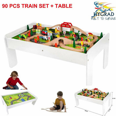 Kids Wooden Train & Track Set with 90-Piece Accessories and ...