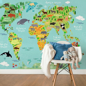 Kids World Map Mural - 384x260cm - 5451-8