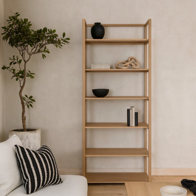 Kigali Rectangular 6-Shelf Oak Bookcase, Tall 80 x 40 x 199.2 cm