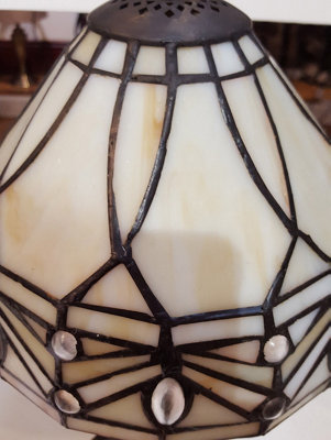 Kilbride Tiffany Bronze Table Lamp and Leaded Cream Marble Wash Glass Shade