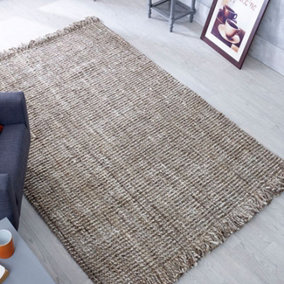 Kilim Natural Fibers Modern Easy to Clean Plain Grey Hand Woven Rug for Living Room & Bedroom-120cm X 170cm