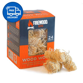 Kiln Dried Natural Firelighters Wood Wool Firewood Ready To Burn 24 Pieces by Laeto Firewood Depot - INCLUDES FREE DELIVERY