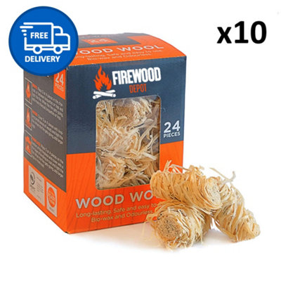 Kiln Dried Natural Firelighters Wood Wool Firewood Ready To Burn 240 Pieces by Laeto Firewood Depot - INCLUDES FREE DELIVERY