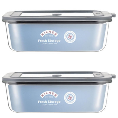 Kilner Set of 2 Fresh Storage Rectangle Jars 1.5 Litre - Clear
