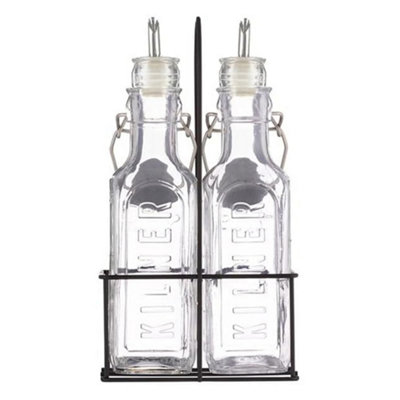 Kilner Set Of 2 Oil Bottles 300ml & Metal Rack
