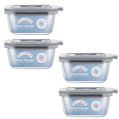 Kilner Set of 4 Fresh Storage Square Jars 0.31 Litre - Clear
