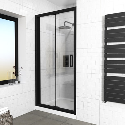 Kim 700 Matte Black Walk In Bi Folding Shower Tempered Glass Door