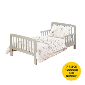 Kinder Valley 7 Piece Toddler Bed Bundle Grey with Kinder Flow Mattress - Safari Friends Bedding