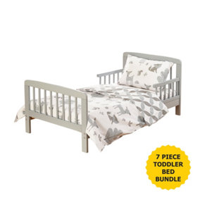 Kinder Valley 7 Piece Toddler Bed Bundle Grey with Kinder Flow Mattress - Woodland Tales Bedding