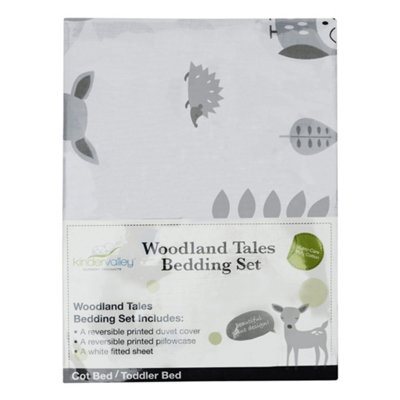 Kinder Valley 7 Piece Toddler Bed Bundle Grey with Spring Mattress - Woodland Tales Bedding