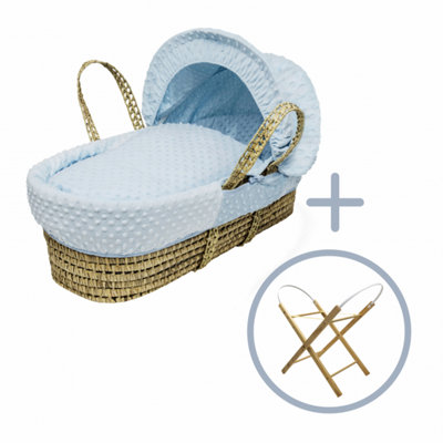 Kinder Valley Blue Dimple Palm Moses Basket with Folding Stand Natural