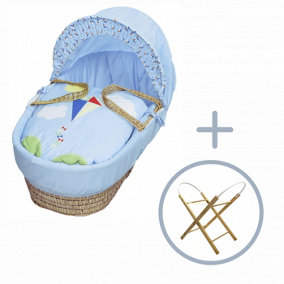 Kinder Valley Blue Kite Palm Moses Basket with Folding Stand Natural