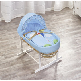 Kinder Valley Blue Kite Palm Moses Basket with Rocking Stand White