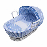 Kinder Valley Blue Spots & Stripes White Wicker Moses Basket