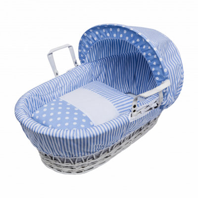 Kinder Valley Blue Spots & Stripes White Wicker Moses Basket