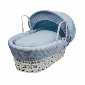 Kinder Valley Blue Waffle White Wicker Moses Basket