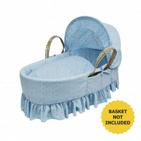 Kinder Valley Broderie Anglaise Blue Baby Moses Basket Bedding Set for Newborn Baby Boy