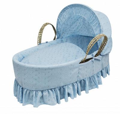 Kinder Valley Broderie Anglaise Blue Palm Moses Basket