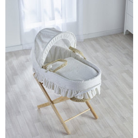 Kinder Valley Broderie Anglaise Cream Palm Moses Basket with Folding Stand Natural