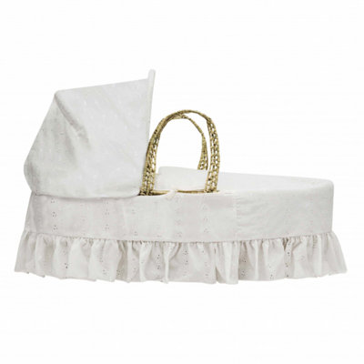 Kinder Valley Broderie Anglaise Cream Palm Moses Basket with Folding Stand Natural