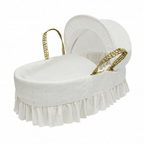 Kinder Valley Broderie Anglaise Cream Palm Moses Basket