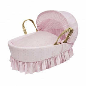 Kinder Valley Broderie Anglaise Pink Baby Moses Basket Bedding Set for Newborn Baby Girl