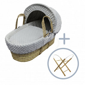 Kinder Valley Grey Dimple Palm Moses Basket with Folding Stand Natural
