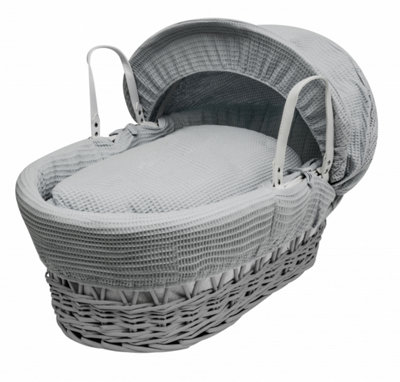 Kinder Valley Grey Waffle Grey Wicker Moses Basket with Rocking Stand Grey