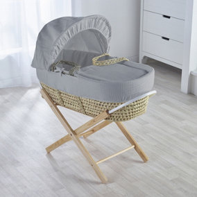 Kinder Valley Grey Waffle Moses Basket with Folding Stand Natural