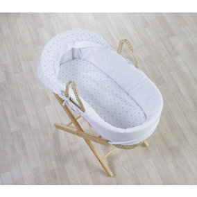 Kinder Valley Little Star Grey Palm Moses Basket with Folding Stand Natural