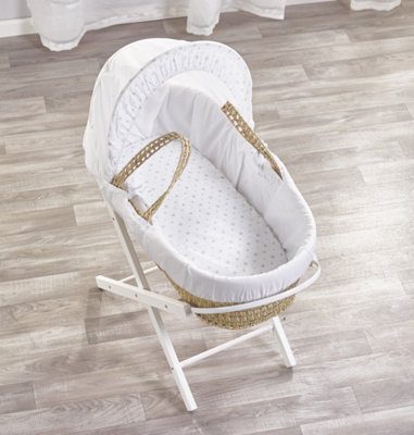 Kinder Valley Little Star Grey Palm Moses Basket with Folding Stand White