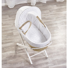 Kinder Valley Little Star Grey Palm Moses Basket with Folding Stand White